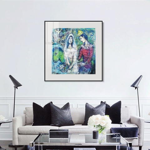 INVIN ART Mental Framed Canvas Giclee Print Art Wedding party by Marc Chagall Wall Art Living Room Home Office Decorations