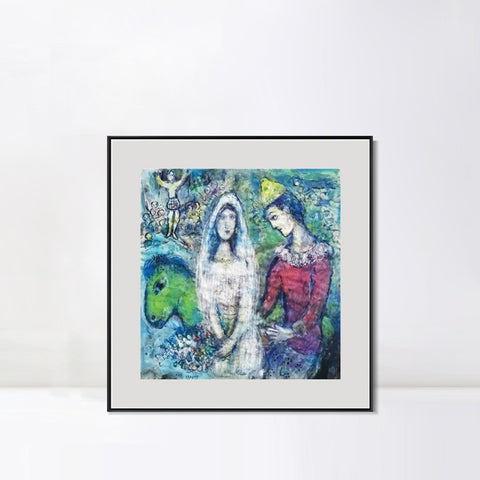 INVIN ART Mental Framed Canvas Giclee Print Art Wedding party by Marc Chagall Wall Art Living Room Home Office Decorations