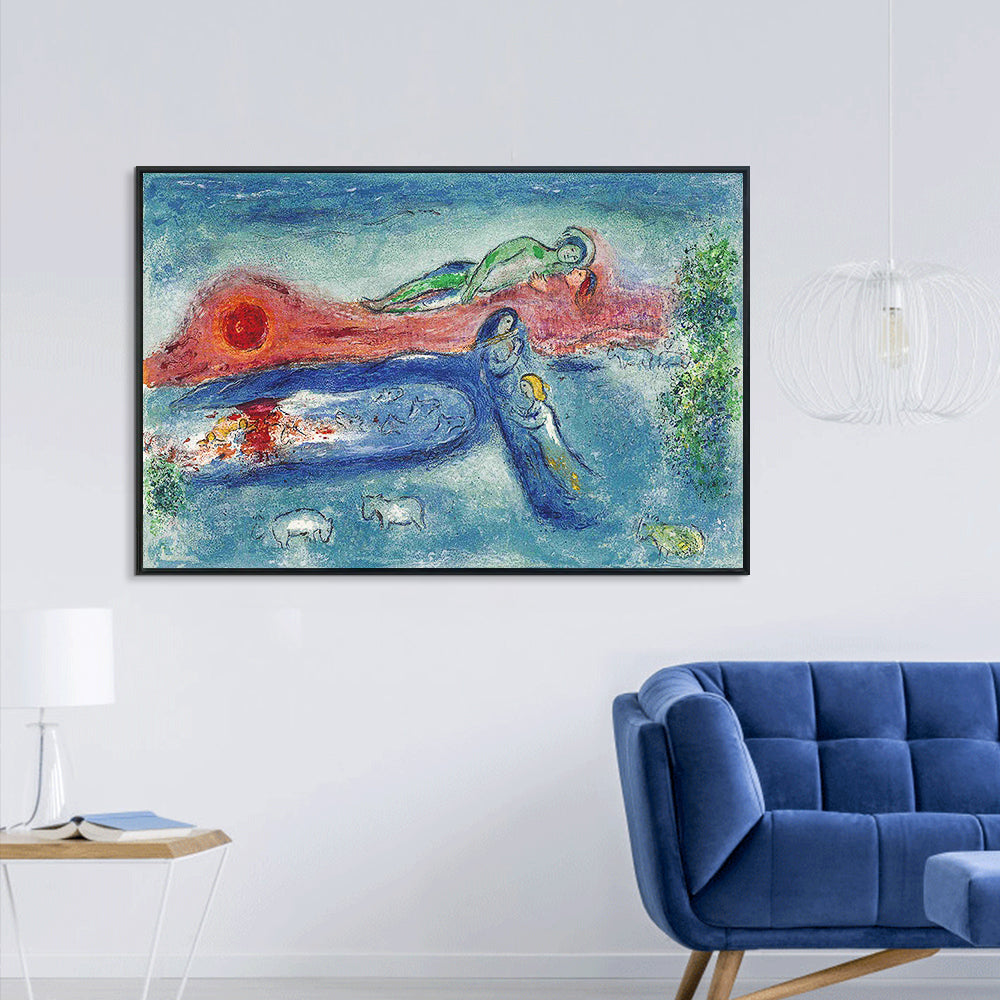 INVIN ART Framed Canvas Giclee Print Art Women and Sheep by Marc Chagall Wall Art Living Room Home Office Decorations