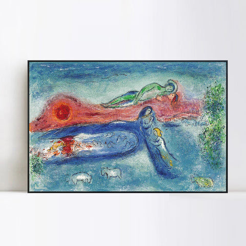 INVIN ART Framed Canvas Giclee Print Art Women and Sheep by Marc Chagall Wall Art Living Room Home Office Decorations