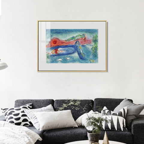 INVIN ART Mental Framed Canvas Giclee Print Art Women and sheep by Marc Chagall Wall Art Living Room Home Office Decorations