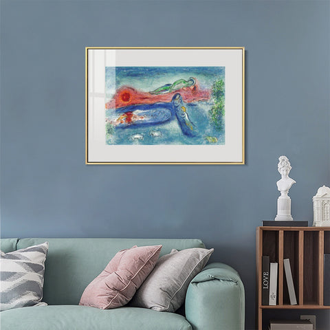 INVIN ART Mental Framed Canvas Giclee Print Art Women and sheep by Marc Chagall Wall Art Living Room Home Office Decorations