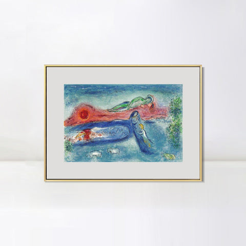 INVIN ART Mental Framed Canvas Giclee Print Art Women and sheep by Marc Chagall Wall Art Living Room Home Office Decorations
