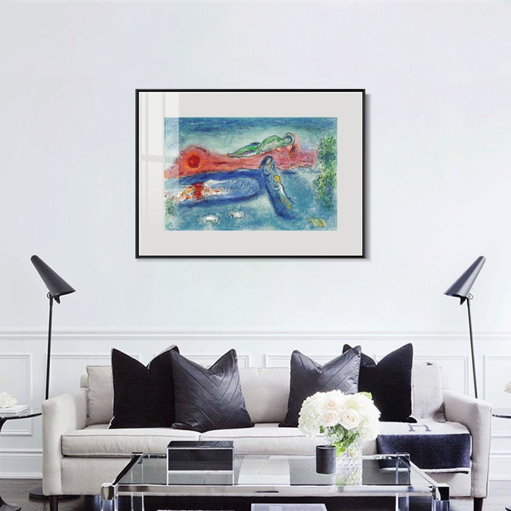 INVIN ART Mental Framed Canvas Giclee Print Art Women and sheep by Marc Chagall Wall Art Living Room Home Office Decorations