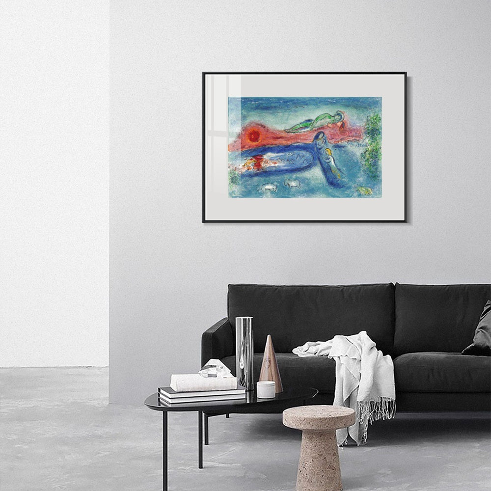 INVIN ART Mental Framed Canvas Giclee Print Art Women and sheep by Marc Chagall Wall Art Living Room Home Office Decorations