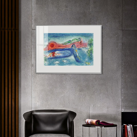 INVIN ART Mental Framed Canvas Giclee Print Art Women and sheep by Marc Chagall Wall Art Living Room Home Office Decorations