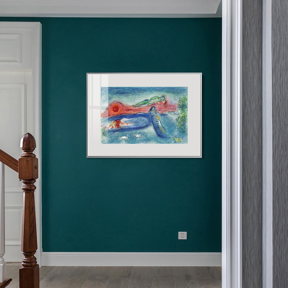 INVIN ART Mental Framed Canvas Giclee Print Art Women and sheep by Marc Chagall Wall Art Living Room Home Office Decorations