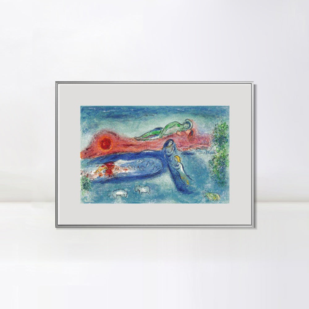 INVIN ART Mental Framed Canvas Giclee Print Art Women and sheep by Marc Chagall Wall Art Living Room Home Office Decorations