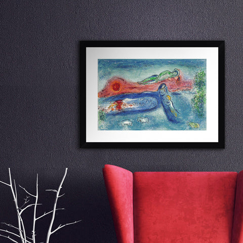 INVIN ART Framed Canvas Giclee Print Art Women and Sheep by Marc Chagall Wall Art Living Room Home Office Decorations