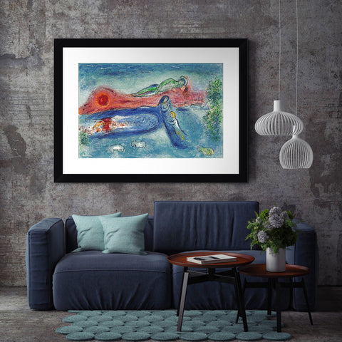 INVIN ART Framed Canvas Giclee Print Art Women and Sheep by Marc Chagall Wall Art Living Room Home Office Decorations
