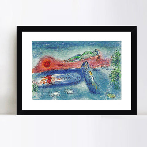 INVIN ART Framed Canvas Giclee Print Art Women and Sheep by Marc Chagall Wall Art Living Room Home Office Decorations