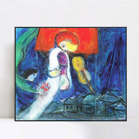 INVIN ART Framed Canvas Giclee Print Art Kissing by Marc Chagall Wall Art Living Room Home Office Decorations