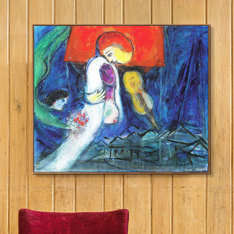 INVIN ART Framed Canvas Giclee Print Art Kissing by Marc Chagall Wall Art Living Room Home Office Decorations