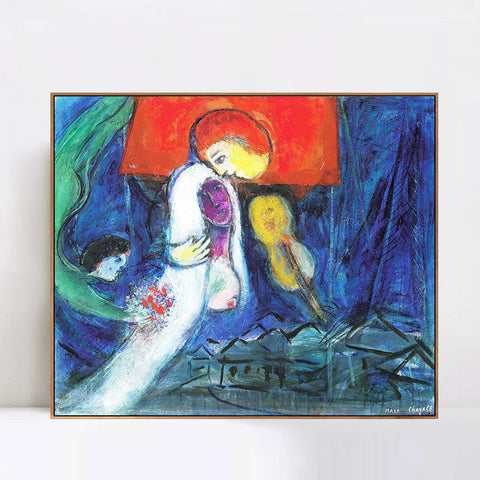 INVIN ART Framed Canvas Giclee Print Art Kissing by Marc Chagall Wall Art Living Room Home Office Decorations