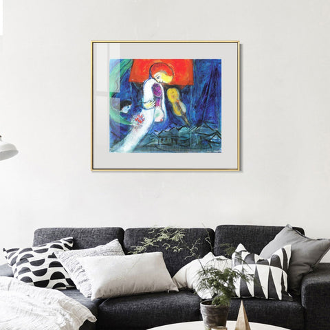 INVIN ART Mental Framed Canvas Giclee Print Art Kissing by Marc Chagall Wall Art Living Room Home Office Decorations