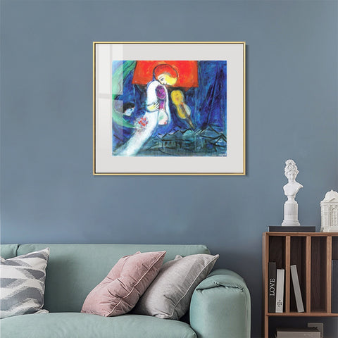 INVIN ART Mental Framed Canvas Giclee Print Art Kissing by Marc Chagall Wall Art Living Room Home Office Decorations
