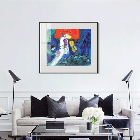 INVIN ART Mental Framed Canvas Giclee Print Art Kissing by Marc Chagall Wall Art Living Room Home Office Decorations