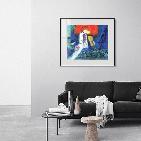 INVIN ART Mental Framed Canvas Giclee Print Art Kissing by Marc Chagall Wall Art Living Room Home Office Decorations