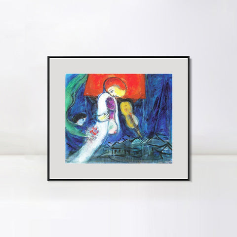 INVIN ART Mental Framed Canvas Giclee Print Art Kissing by Marc Chagall Wall Art Living Room Home Office Decorations