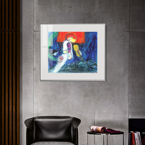 INVIN ART Mental Framed Canvas Giclee Print Art Kissing by Marc Chagall Wall Art Living Room Home Office Decorations