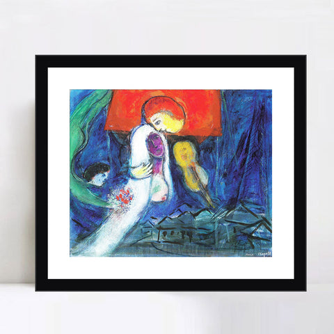 INVIN ART Framed Canvas Giclee Print Art Kissing by Marc Chagall Wall Art Living Room Home Office Decorations