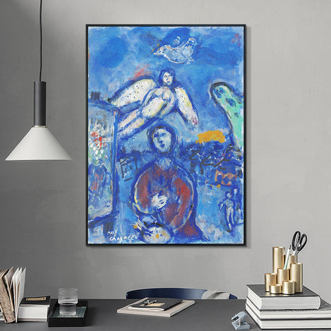 INVIN ART Framed Canvas Giclee Print Art Angel and Children by Marc Chagall Wall Art Living Room Home Office Decorations