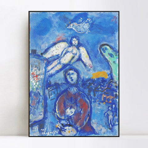 INVIN ART Framed Canvas Giclee Print Art Angel and Children by Marc Chagall Wall Art Living Room Home Office Decorations