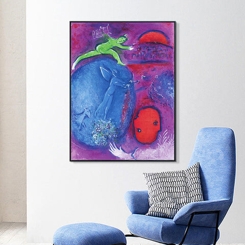 INVIN ART Framed Canvas Giclee Print Art Angel Tone by Marc Chagall Wall Art Living Room Home Office Decorations