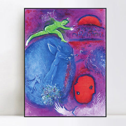 INVIN ART Framed Canvas Giclee Print Art Angel Tone by Marc Chagall Wall Art Living Room Home Office Decorations