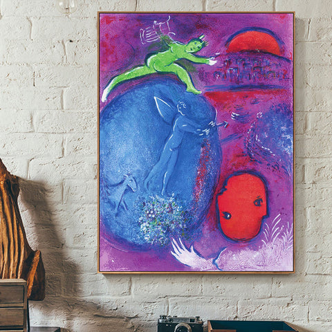 INVIN ART Framed Canvas Giclee Print Art Angel Tone by Marc Chagall Wall Art Living Room Home Office Decorations