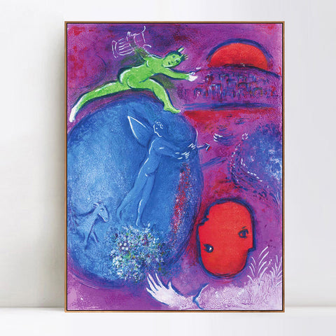 INVIN ART Framed Canvas Giclee Print Art Angel Tone by Marc Chagall Wall Art Living Room Home Office Decorations