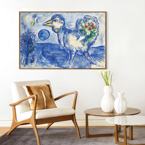 INVIN ART Framed Canvas Giclee Print Art Bird by Marc Chagall Wall Art Living Room Home Office Decorations