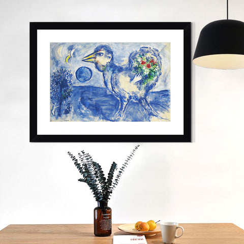 INVIN ART Framed Canvas Giclee Print Art Bird by Marc Chagall Wall Art Living Room Home Office Decorations