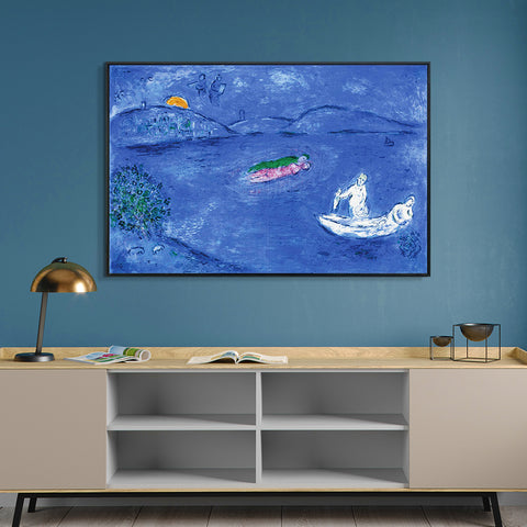 INVIN ART Framed Canvas Giclee Print Art Boating on the River by Marc Chagall Wall Art Living Room Home Office Decorations