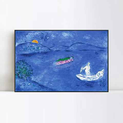 INVIN ART Framed Canvas Giclee Print Art Boating on the River by Marc Chagall Wall Art Living Room Home Office Decorations