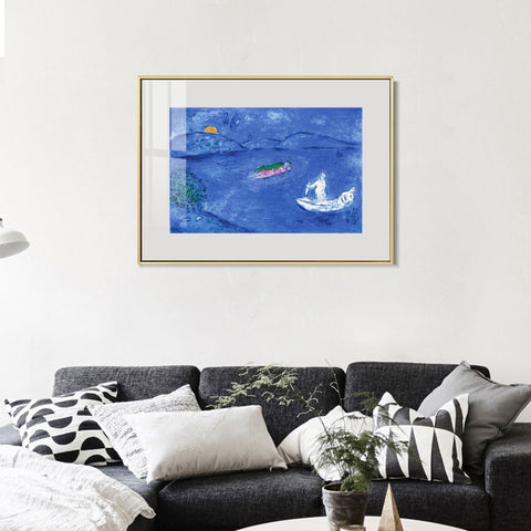 INVIN ART Mental Framed Canvas Giclee Print Art Boating on the river by Marc Chagall Wall Art Living Room Home Office Decorations