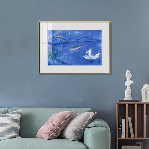 INVIN ART Mental Framed Canvas Giclee Print Art Boating on the river by Marc Chagall Wall Art Living Room Home Office Decorations