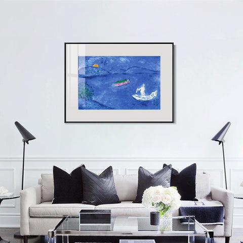 INVIN ART Mental Framed Canvas Giclee Print Art Boating on the river by Marc Chagall Wall Art Living Room Home Office Decorations