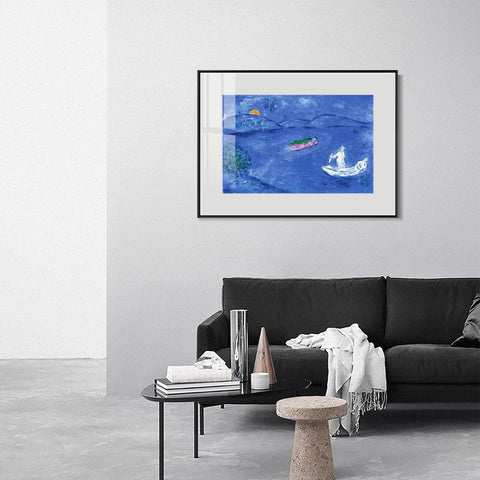 INVIN ART Mental Framed Canvas Giclee Print Art Boating on the river by Marc Chagall Wall Art Living Room Home Office Decorations