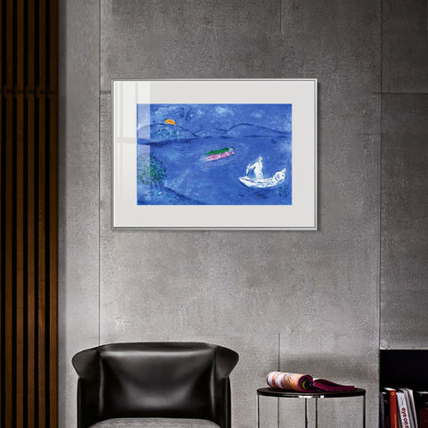 INVIN ART Mental Framed Canvas Giclee Print Art Boating on the river by Marc Chagall Wall Art Living Room Home Office Decorations