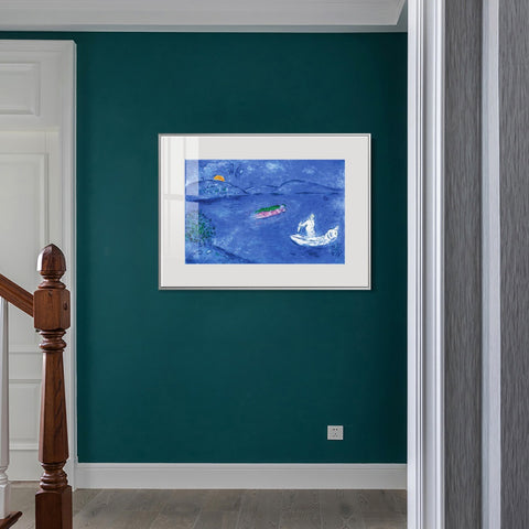 INVIN ART Mental Framed Canvas Giclee Print Art Boating on the river by Marc Chagall Wall Art Living Room Home Office Decorations