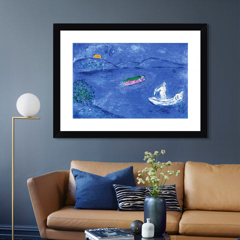 INVIN ART Framed Canvas Giclee Print Art Boating on the River by Marc Chagall Wall Art Living Room Home Office Decorations