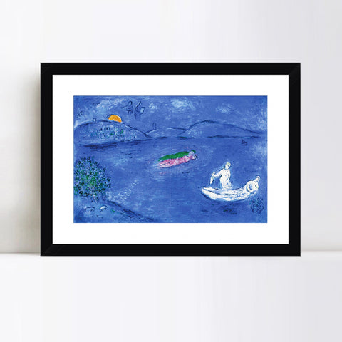INVIN ART Framed Canvas Giclee Print Art Boating on the River by Marc Chagall Wall Art Living Room Home Office Decorations