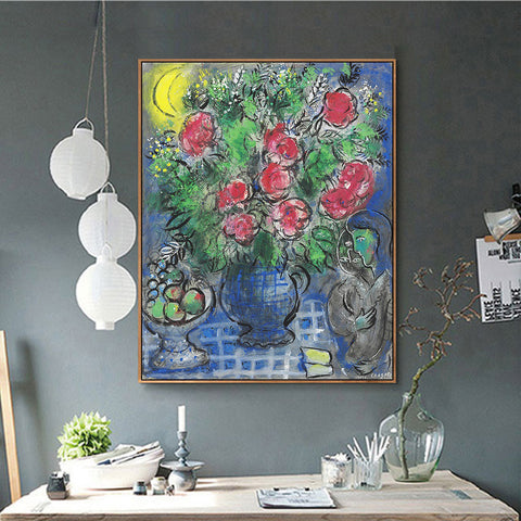 INVIN ART Framed Canvas Giclee Print Art Flower#19 by Marc Chagall Wall Art Living Room Home Office Decorations
