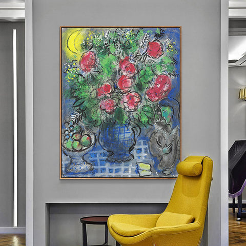 INVIN ART Framed Canvas Giclee Print Art Flower#19 by Marc Chagall Wall Art Living Room Home Office Decorations