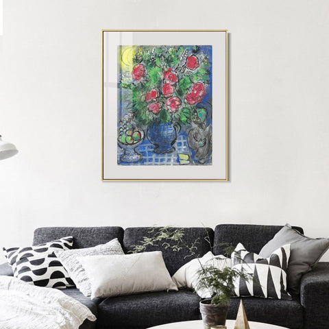 INVIN ART Mental Framed Canvas Giclee Print Art Flower 19 by Marc Chagall Wall Art Living Room Home Office Decorations