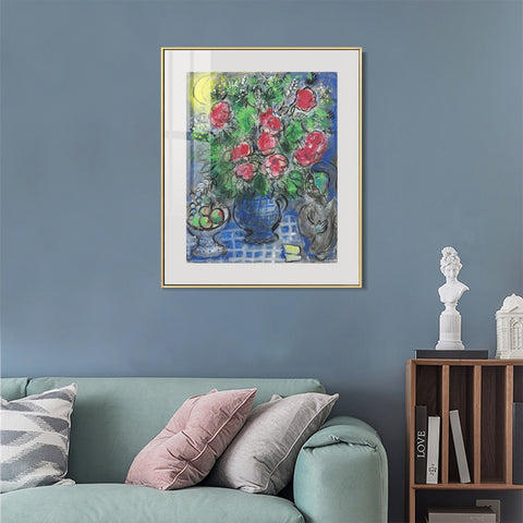 INVIN ART Mental Framed Canvas Giclee Print Art Flower 19 by Marc Chagall Wall Art Living Room Home Office Decorations
