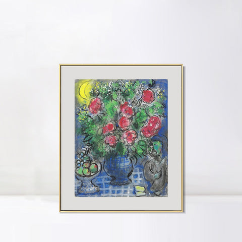 INVIN ART Mental Framed Canvas Giclee Print Art Flower 19 by Marc Chagall Wall Art Living Room Home Office Decorations