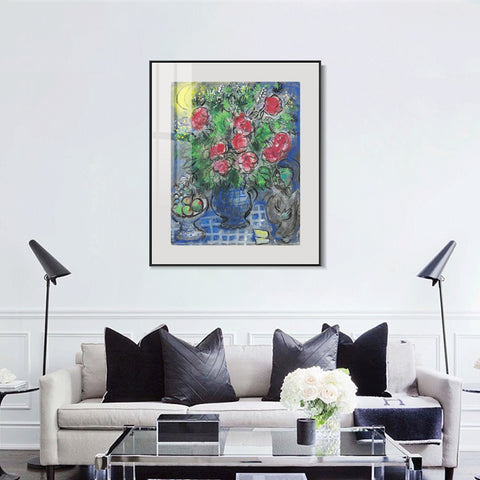 INVIN ART Mental Framed Canvas Giclee Print Art Flower 19 by Marc Chagall Wall Art Living Room Home Office Decorations