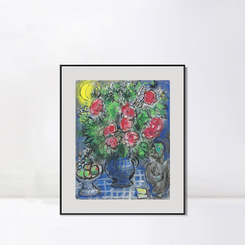 INVIN ART Mental Framed Canvas Giclee Print Art Flower 19 by Marc Chagall Wall Art Living Room Home Office Decorations